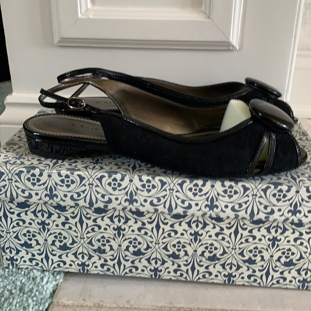 A. Marinelli Font Black Kidsuede Patent Heels Women’s Size 6.5M